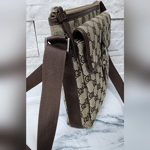 Uni Sex Brown Patterned Crossbody Bag - Picture 3 of 15